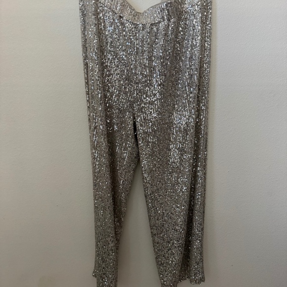 The Black Label by Chicos Sequin Wide Leg Pants Silver 16 - Picture 2 of 4